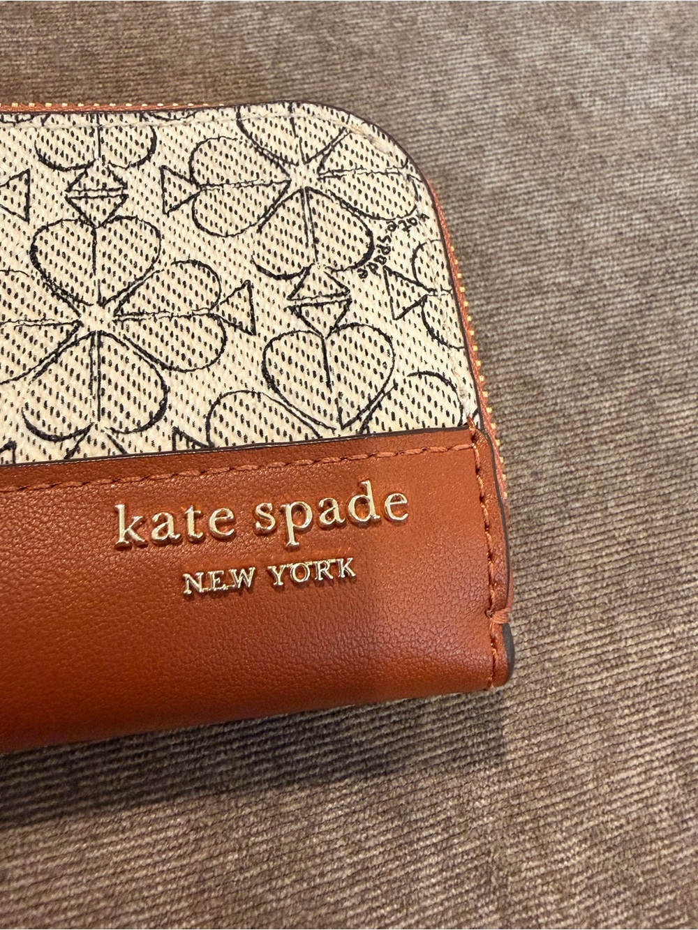 kate spade slim bifold wallet (Tan Leather & Cream Floral Zip Wallet) - Picture 2 of 11